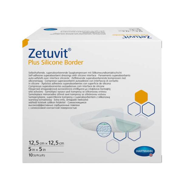 Повязка Zetuvit Plus Silicone Border суперабсорбирующая с контактным слоем из силикона 12,5х12,5см 10 шт.